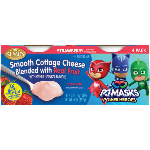 Kemps PJ Masks Strawberry Smooth Cottage Cheese 4Ct/4Oz