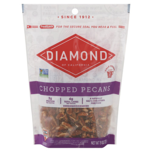 Half Pound: About 2 cups. Diamond nuts are made for homemade. Since 1912 when we were started by a group of California walnut farmers. Diamond of California was on a mission to bring the bounty from California's walnut farms to Central-Valley, California, America's tables. From the beginning, we sought out the very best with the knowledge that Diamond nuts would be used in treasured and new family recipes. Flavor: Farm to table.