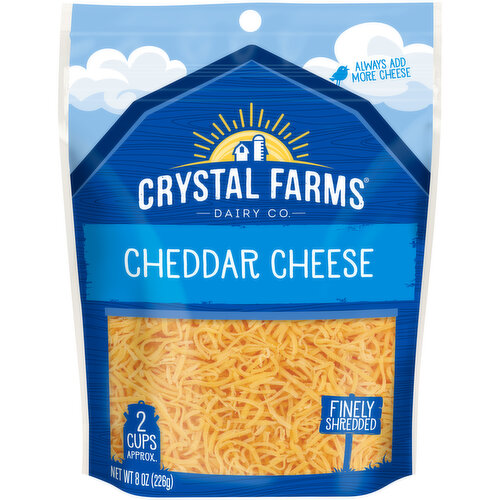 Crystal Farms Shredded Cheese, Cheddar, Finely