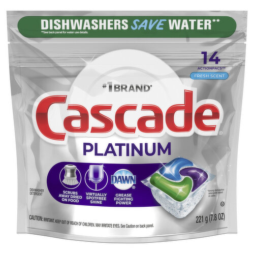 Cascade Cascade Platinum Dishwasher Pods, Fresh, 14 Count