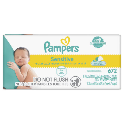 Pampers Sensitive Baby Wipes Sensitive Perfume Free 3X Pop-Top Packs 672 Count
