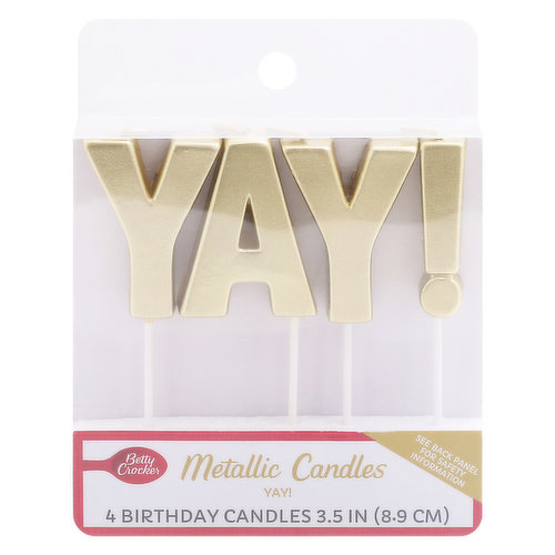 Betty Crocker Metallic Candles, Yay, 3.5 Inch