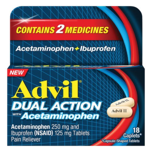 Advil Pain Reliever, Dual Action with Acetaminophen, Caplets