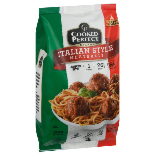 Cooked Perfect Meatballs, Italian Style, Dinner Size