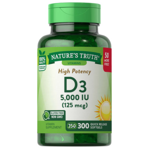 Nature's Truth Vitamins Vitamin D3, High Potency, 125 mcg, Quick Release Softgels