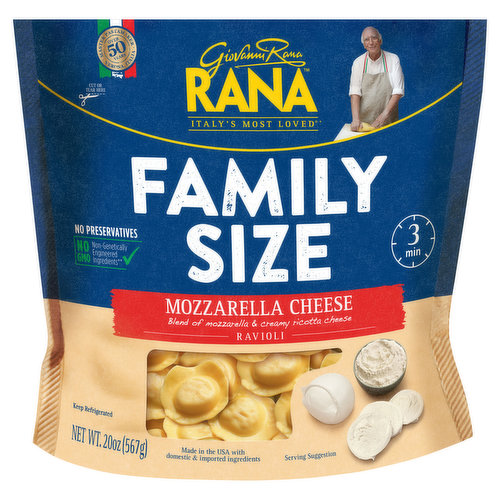 Rana Ravioli, Mozzarella Cheese, Family Size