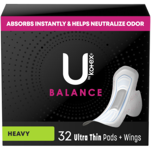 U by Kotex Balance Pads + Wings, Ultra Thin, Heavy