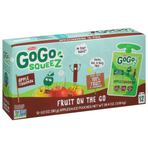 GoGo Squeez Applesauce, Apple Cinnamon, 12-Pack