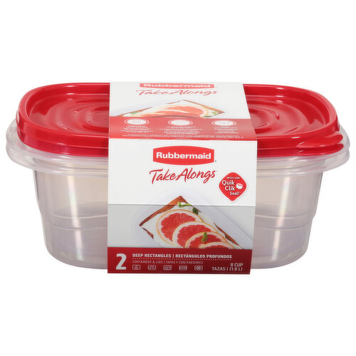 Rubbermaid TakeAlongs Containers & Lids, Deep Rectangles, 8 Cup