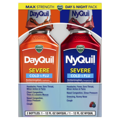 Vicks Severe Vicks DayQuil & NyQuil SEVERE Cold & Flu Liquid Medicine, 2x12 Oz