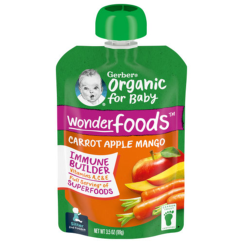 Gerber Organic for Baby Carrot Apple Mango, Wonderfoods, Sitter 2nd Foods