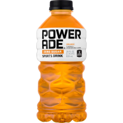 Orange flavored + other natural flavors. 0 calories per 12 fl oz. Zero sugar. With vitamins B3, B6 & B12. Ion 4: Advanced electrolyte system. Helps replenish 4 electrolytes lost in sweat. Na: Sodium; K: Potassium; Ca: Calcium; Mg; Magnesium. www.us.powerade.com. Sip & Scan: Open powerade.com on phone. Scan icon. Enjoy more. SmartLabel: Scan for more food information. Consumer information call 1-800-343-0341. Please recycle.