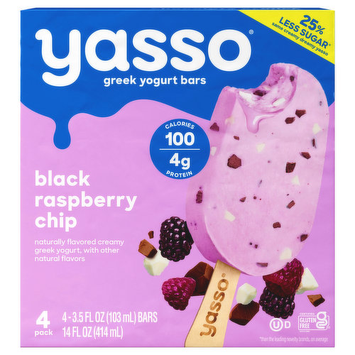 Yasso Greek Yogurt Bars, Black Raspberry Chip, 4 Pack