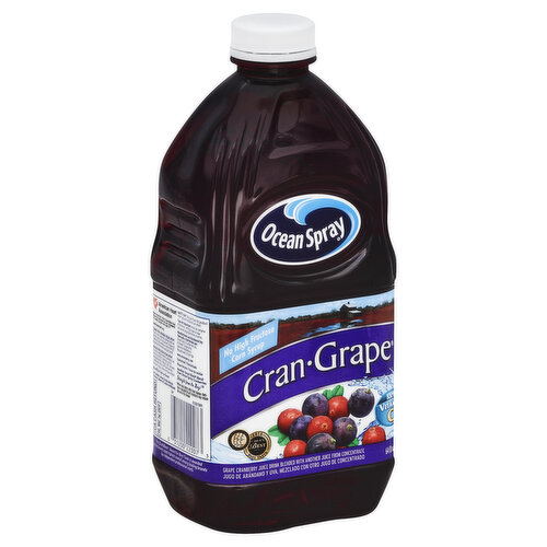 Grape Cranberry juice drink blended with another juice from concentrate. No high fructose corn syrup. 100% Vitamin C. 2010 American Culinary Chef's Best Award - Best Taste. www.chefsbest.org. Adrienne Kravitz & Family - 2nd generation grower - Bridgewater, MA. Meet Our Growers: We're proud members of the Ocean Spray Cooperative, where the growers who harvest the cranberries also own the company. We're relative newcomers to the cranberry business, but we've been at it long enough to know it's good for families. My parents live on one of our bogs and my dad and I run them together with the rest of our family, so I get to spend a lot of quality time with them that I otherwise wouldn't have. Our three girls spend their weekends on the bog, where they learn about farming and where quality food comes from. And just like me, they all love cranberries! For more about the Kravitz Family, visit www.oceanspray.com. Grower Owned since 1930. American Heart Association: Meets American Heart Association food criteria for saturated fat and cholesterol for healthy people over age 2 (While many factors affect heart disease, diets low in saturated fat and cholesterol may reduce the risk of this disease). Heartcheckmark.org. Thanks for Choosing Ocean Spray: If you're not completely satisfied with out product, give us a call and we'll replace it: 1-800-662-3263, weekdays 9 AM to 4 PM EST. Please have the entire package handy. No artificial colors or flavors. www.oceanspray.com. Pasteurized; please recycle. Another great CRAN brand from Ocean Spray Cranberries. Straight from the bog! The ChefsBest Award for Best Taste is awarded to the brand rated highest overall among leading brands by independent professional chefs. Contains 15% fruit juice.