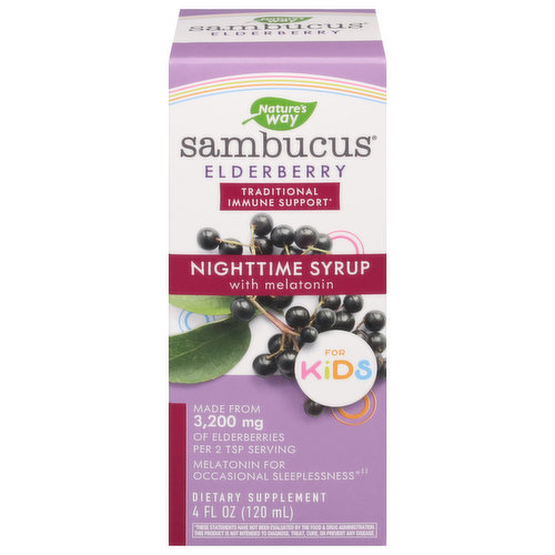 Nature's Way Sambucus Nighttime Syrup, with Melatonin for Kids, Elderberry