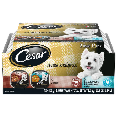 Cesar Home Delights Canine Cuisine, Beef Stew/Slow Cooked Chicken & Vegetables Dinner in Sauce