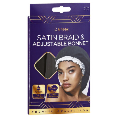 Donna Premium Collection Satin Braid and Adjustable Bonnet, Black