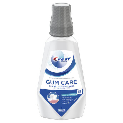 Crest Gum Care Crest Pro-Health Gum Care Mouthwash, 24 hour Protection, Antigingivitis & Antiplaque, Cool Wintergreen - 1L