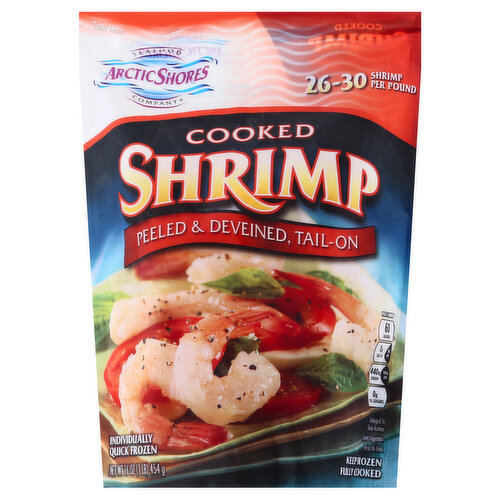 Arctic Shores Shrimp, Cooked, Peeled, Deveined, Tail-On, 26-30