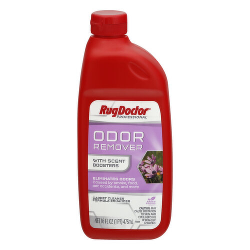 Eliminates odors caused by smoke, food, pet accidents, and more. Carpet cleaner formula enhancer. Odor neutralizers eliminate odors from: urine; vomit; smoke; mildew; food; drinks; other biological stains. Use as an additive to carpet cleaning concentrate for upright or spot cleaning machines. Perfect for carpets, upholstery, bedding, mattresses, pet beds, and more. Non-toxic, safe for use around kids and pets. rugdoctor.com. For more ingredient info or to learn more, visit rugdoctor.com or call 1-800-784-3628. Bottled in the USA.