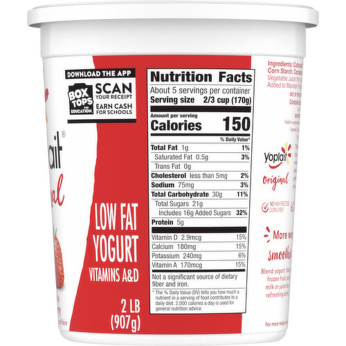 Yoplait Original Low Fat Smooth Style Strawberry Yogurt
