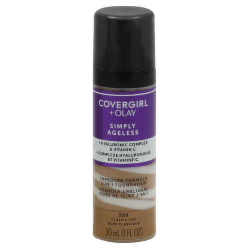 CoverGirl + Olay Simply Ageless Foundation, Improved Formula 3-in-1, Classic Tan 260