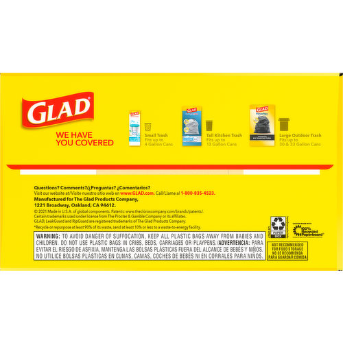 Glad Tall Kitchen Bags, Drawstring, Fragrance Free, 13 Gallon