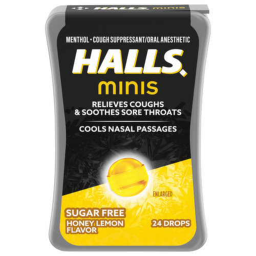 Halls Cough Drops, Sugar Free, Honey Lemon Flavor, Minis