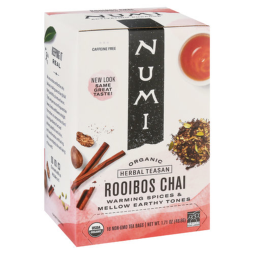 Numi Herbal Tea, Organic, Rooibos Chai, Tea Bags