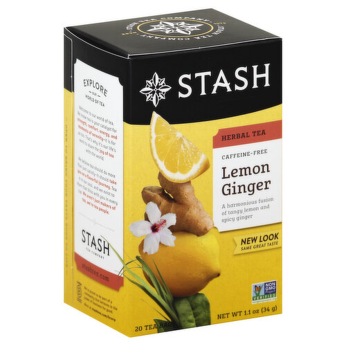 Stash Herbal Tea, Lemon Ginger, Caffeine Free, Bags