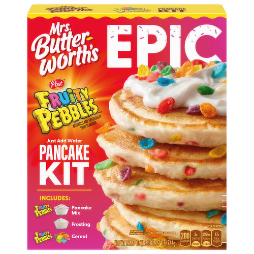 Mrs. Butterworth's EPIC Fruity PEBBLES™ Flavored Pancake Kit