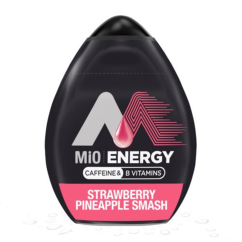 Fix your water with delicious strawberry pineapple flavor. MiO Energy Naturally Flavored with other natural flavor Strawberry Pineapple Liquid Water Enhancer with Caffeine provides a boost of caffeine and B vitamins. A single squeeze of our strawberry pineapple flavored water drops delivers a burst of bold flavor and energy to bottled water. Our energy drink mix is made with natural flavors and delivers 60 milligrams of caffeine per squeeze (1/2 tsp). Packed in a travel-sized 1.62 fluid ounce bottle, you can take our water flavoring on the go, helping you stay awake and motivated no matter where life takes you. Just one squeeze packs enough flavor for 8 fluid ounces of flavored water. Whenever you're craving a fruity refreshment, turn your bottled water into a cool strawberry pineapple drink for a delicious caffeine fix anytime, anywhere.