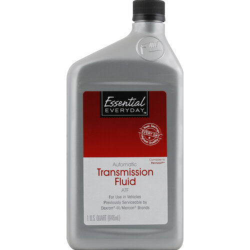 For use in vehicles previously serviceable by Dexron-III/Mercon brands. Compare to Pennzoil (Pennzoil is a registered trademark of Pennzoil-Quaker State Company. This product is not manufactured or made under the authorization of Pennzoil-Quaker State Company). Real savings highest quality every day. Essential Everyday Automatic Transmission Fluid meets the performance requirements for Dexron-III, Dexron-IIE, Dexron-II, Dexron and Mercon fluids used in GM, Ford and other automatic transmissions. Meets the performance requirements for Allison C-4, TES389. Not recommended for use in automatic transmissions that require a Dexron VI, Mercon V or Mercon fluid for warranty coverage or in Ford or GM automatic transmissions that require a Mercon SP, Type F or Type T-IV fluid. See owner's manual for specific fluid recommendations. Excellent cold-weather protection. Reduces friction for smooth, paper shifting. Excellent anti-shudder protection. Condition seals. Contains petroleum oil. Don't pollute. Conserve resources. Recycle used oil and bottle. Made in USA.