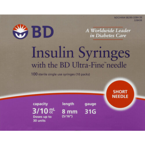 Shop BD Insulin Syringe with Ultra-Fine Needle 31g, 5/16 inch (8mm)