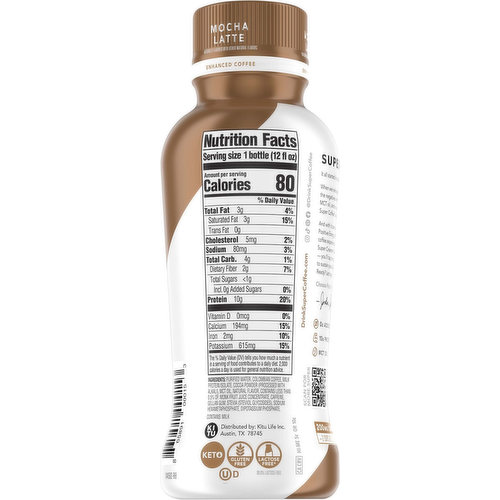 Super Coffee Coffee, Enhanced, Mocha Latte, Positive Energy