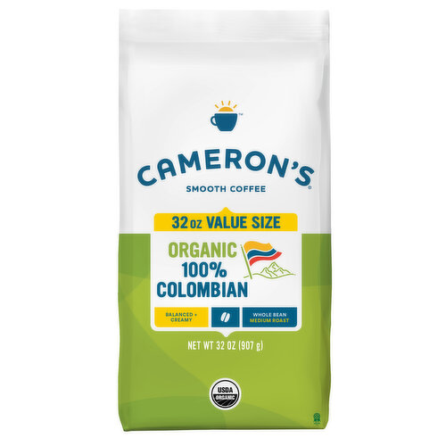 Cameron's Coffee, Organic, Whole Bean, Medium Roast, 100% Colombian