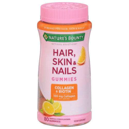Nature's Bounty Optimal Solutions Hair, Skin & Nails, 100 mg, Gummies, Tropical Citrus Flavored