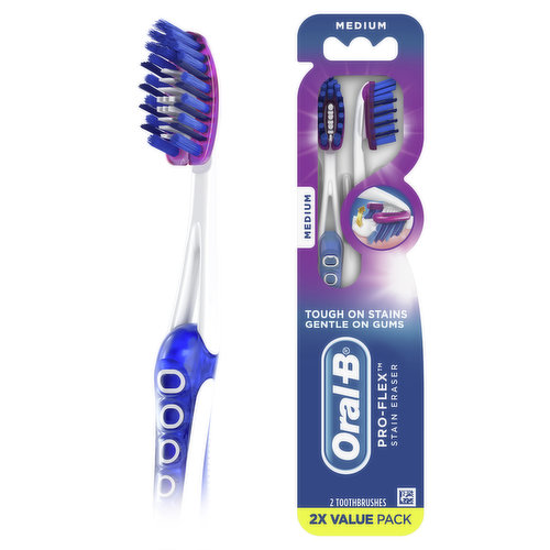 Oral-B Luxe 3D White Pro-Flex Stain Eraser Toothbrushes, Medium, 2 Count