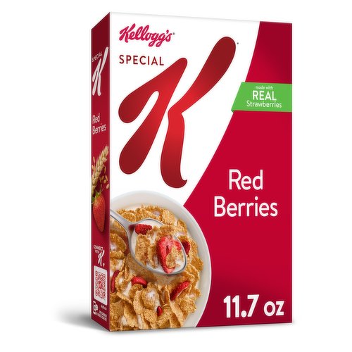 Do what's delicious with Special K Red Berries. Crisp, toasted wheat and rice flakes paired with real, sliced strawberries help you stay on track for the day ahead. Nutritious and delicious, every bowl provides a good source of 11 vitamins and minerals. Made with fiber, B vitamins, and iron, plus Vitamins A, C, and E as antioxidants women need (beta-carotene (source of vitamin A)) and no artificial colors or flavors; make it an irresistible, low-fat part of your lunch, dinner or late-night snack. Try it as a convenient work day or between-meal treat. Enjoy Special K with dairy or nut-milk. Add it to your favorite yogurt, smoothie, or trail mix recipe. Morning time or any time, Kellogg's Special K Red Berries cereal is a flavorful choice the whole family can feel good about.