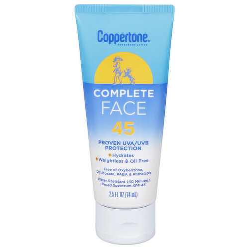 Coppertone Complete Sunscreen Lotion, Face, Broad Spectrum SPF 45