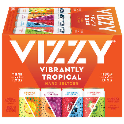 Vizzy Hard Seltzer, Vibrantly Tropical, Variety Pack, 12 Pack