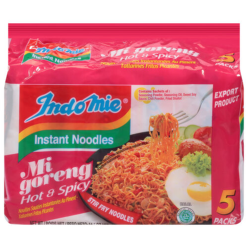 Indo Mie Instant Noodles, Mi Goreng, Hot & Spicy, 5 Pack