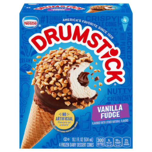 Drumstick Frozen Dairy Dessert Cones, Vanilla Fudge