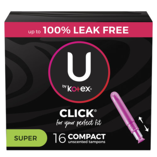 U By Kotex Click Compact Click Compact Unscented Tampons, Super