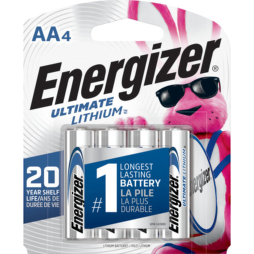 1.5V. Lithium. 20 Year shelf life. No.1 longest lasting battery. 100% Leak proof based on standard use. Performs in extreme temperatures (-40 degrees F to 140 degrees F). www.energizer.com. www.energizer.ca. Made in Singapore.