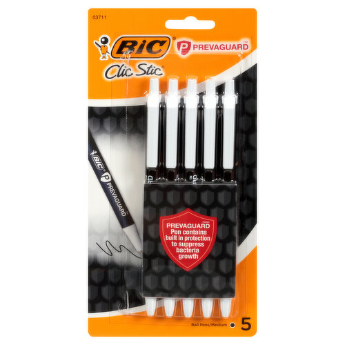 BiC Clic Stic Ball Pens, Black, Medium