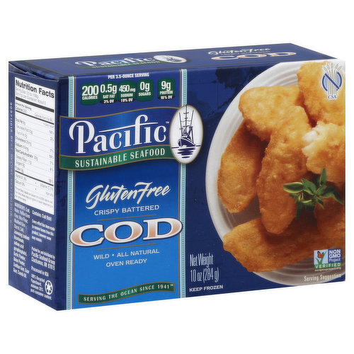 Pacific Sustainable Seafood Cod, Gluten Free, Crispy Battered