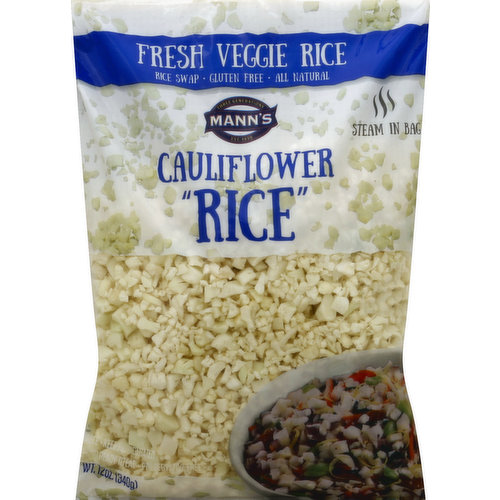Fresh veggie rice. Rice swap. Gluten free. All natural. Three generations. Est. 1939. Steam in bag. Washed and ready to eat. Preservative free. Think outside the rice box! Hungry for this  more? Connect with us! Facebook. Twitter. Pinterest. Instagram. (at)VeggiesMadeEasy or veggiesmadeeas). Product of USA.