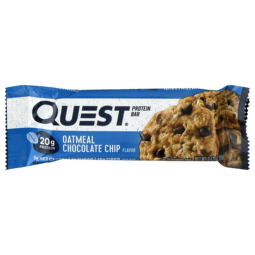 20 g protein. Per Bar: 5 g net carbs (23 g carbs - 16 g fiber - 2 g erythritol = 5 g net carbs); 1 g sugar; 16 g fiber. See nutrition facts for calories and total fat contents. Certified gluten-free. questnutrition.com. Follow us (hashtag)onaquest. (at)questnutrition. Instagram. Facebook. Twitter. YouTube. Made in USA with domestic and imported ingredients.