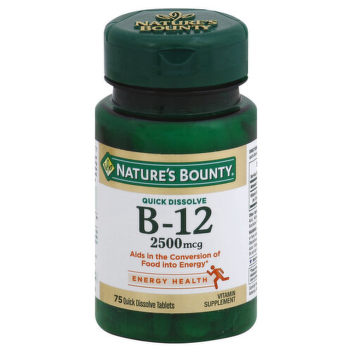 Nature's Bounty Vitamin B-12, Quick Dissolve, 2500 mcg, Quick Dissolve Tablets, Natural Cherry Flavor